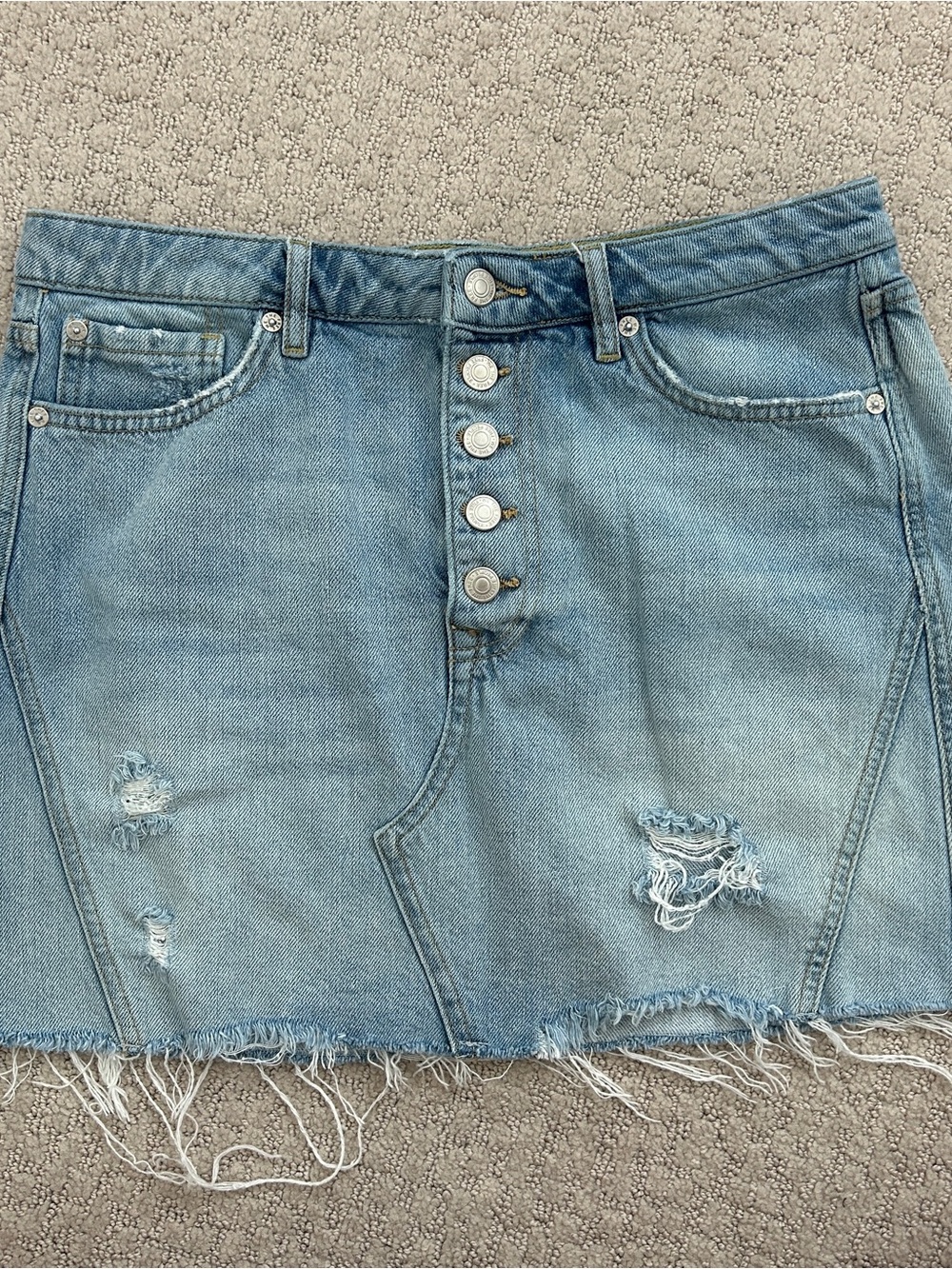 We the Free People Mini Skirt 31 Denim Distressed Button Fly Light Blue